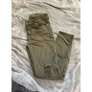 Women's 7 For All Mankind Skinny Jeans Size 29 Olive Green Distressed